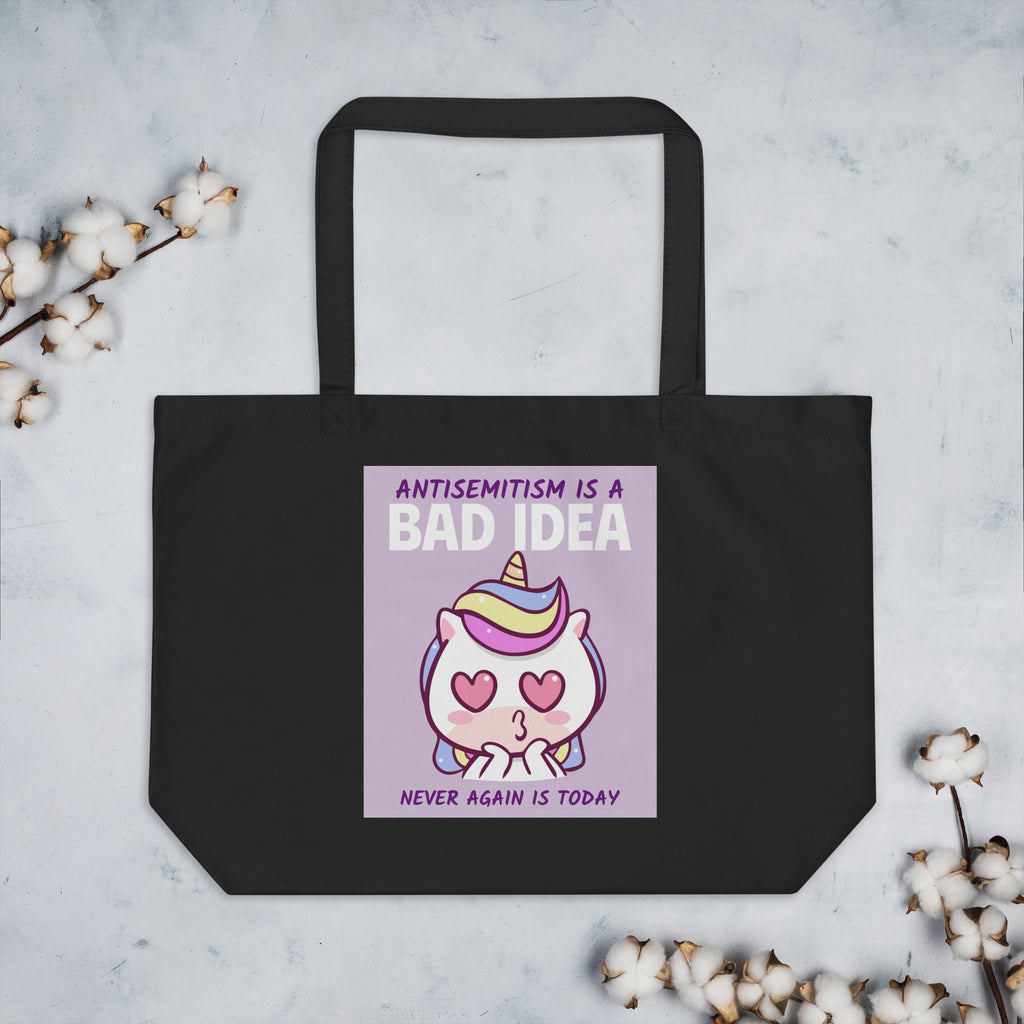 Bad Idea | Antisemitism | Large Organic Tote Bag Jouparty