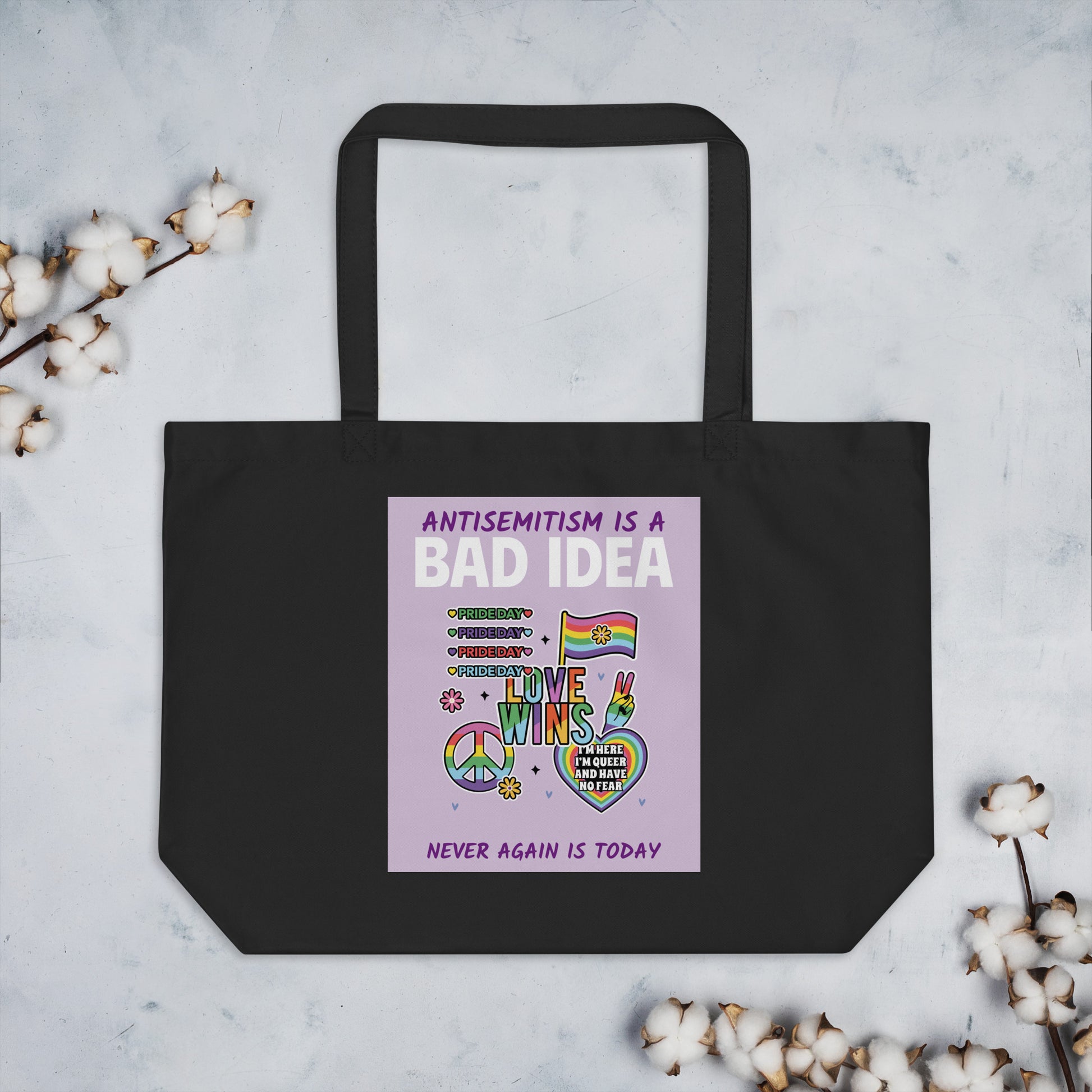 Bad Idea | Antisemitism | Large Organic Tote Bag