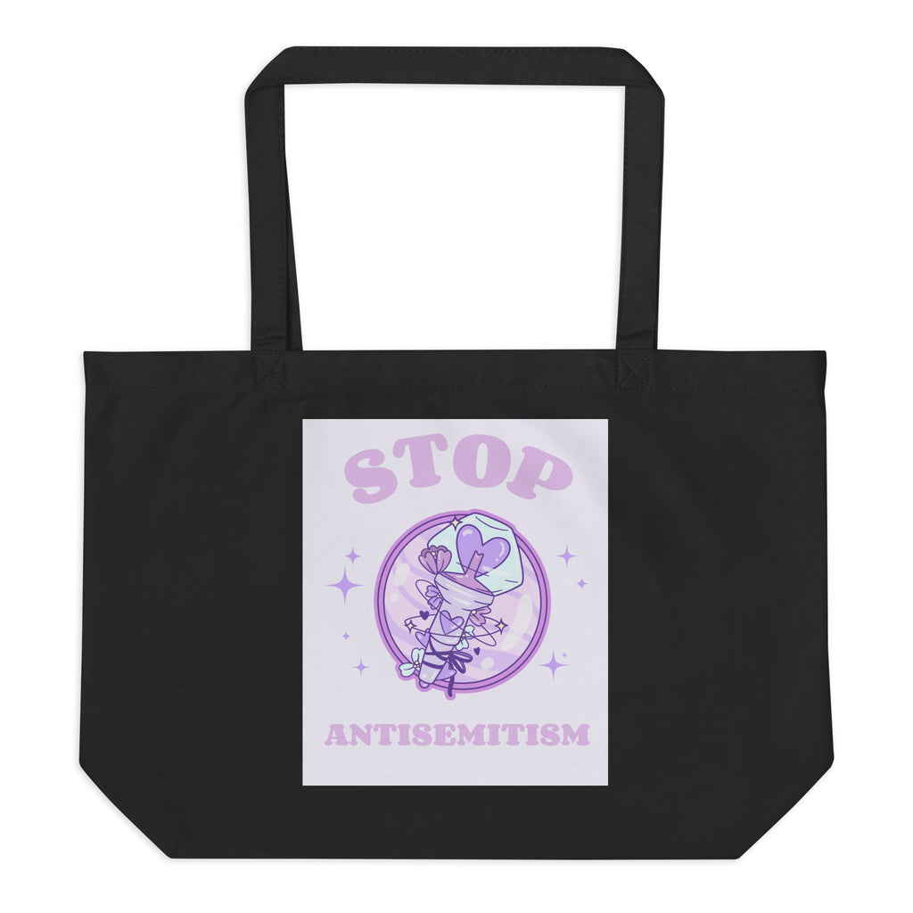 Stop Antisemitism | Purple & Cute Edition | Large Organic Tote Bag Jouparty