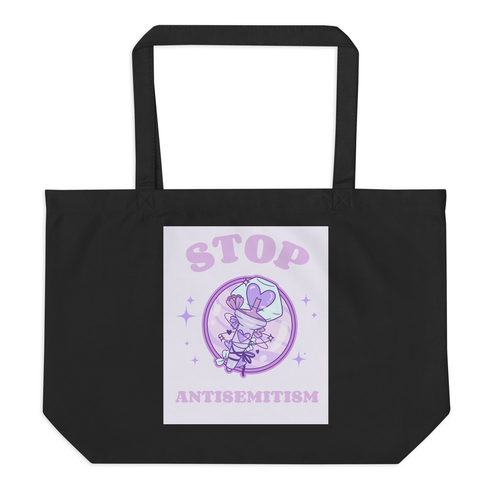 Stop Antisemitism | Purple & Cute Edition | Large Organic Tote Bag Jouparty