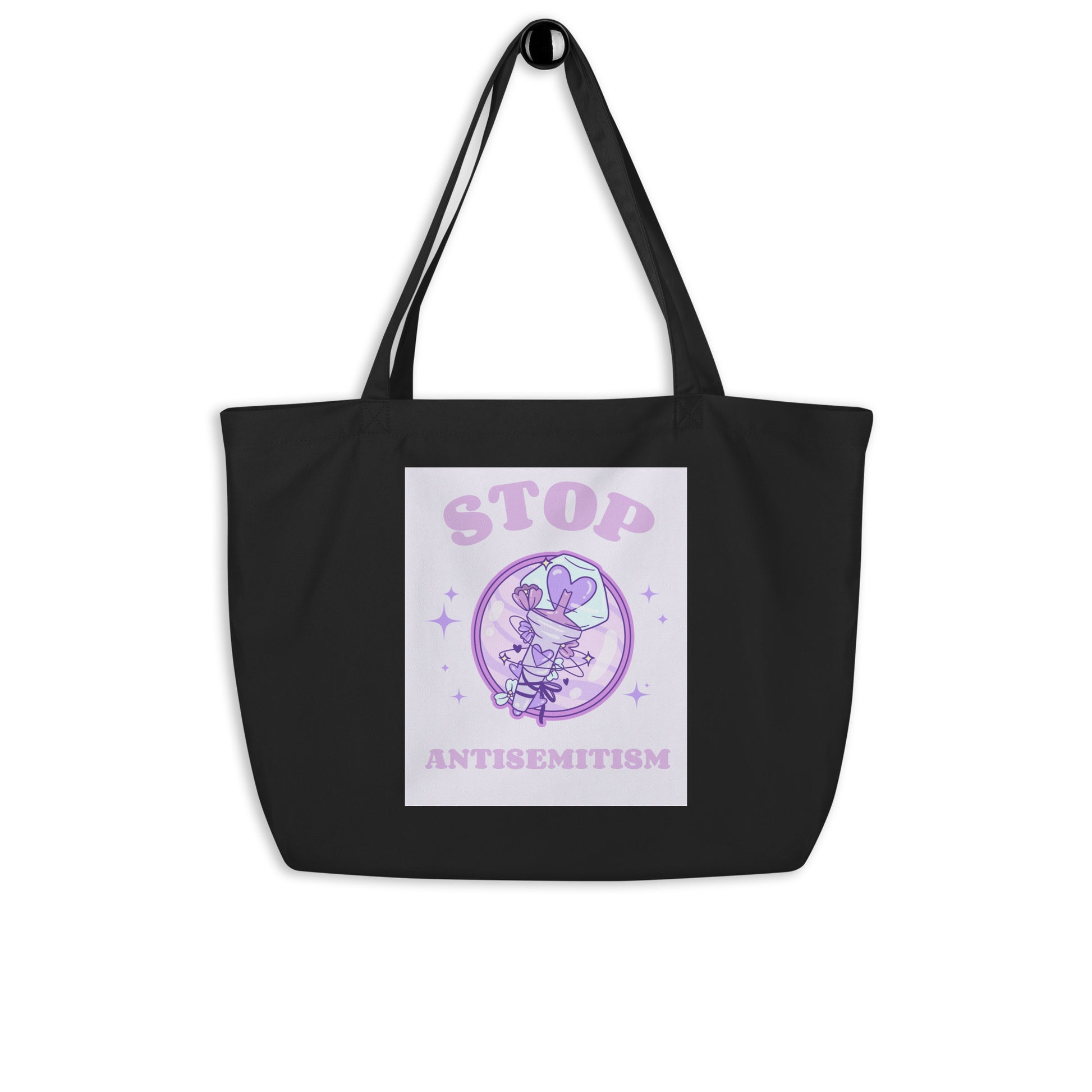 Stop Antisemitism | Purple & Cute Edition | Large Organic Tote Bag Jouparty
