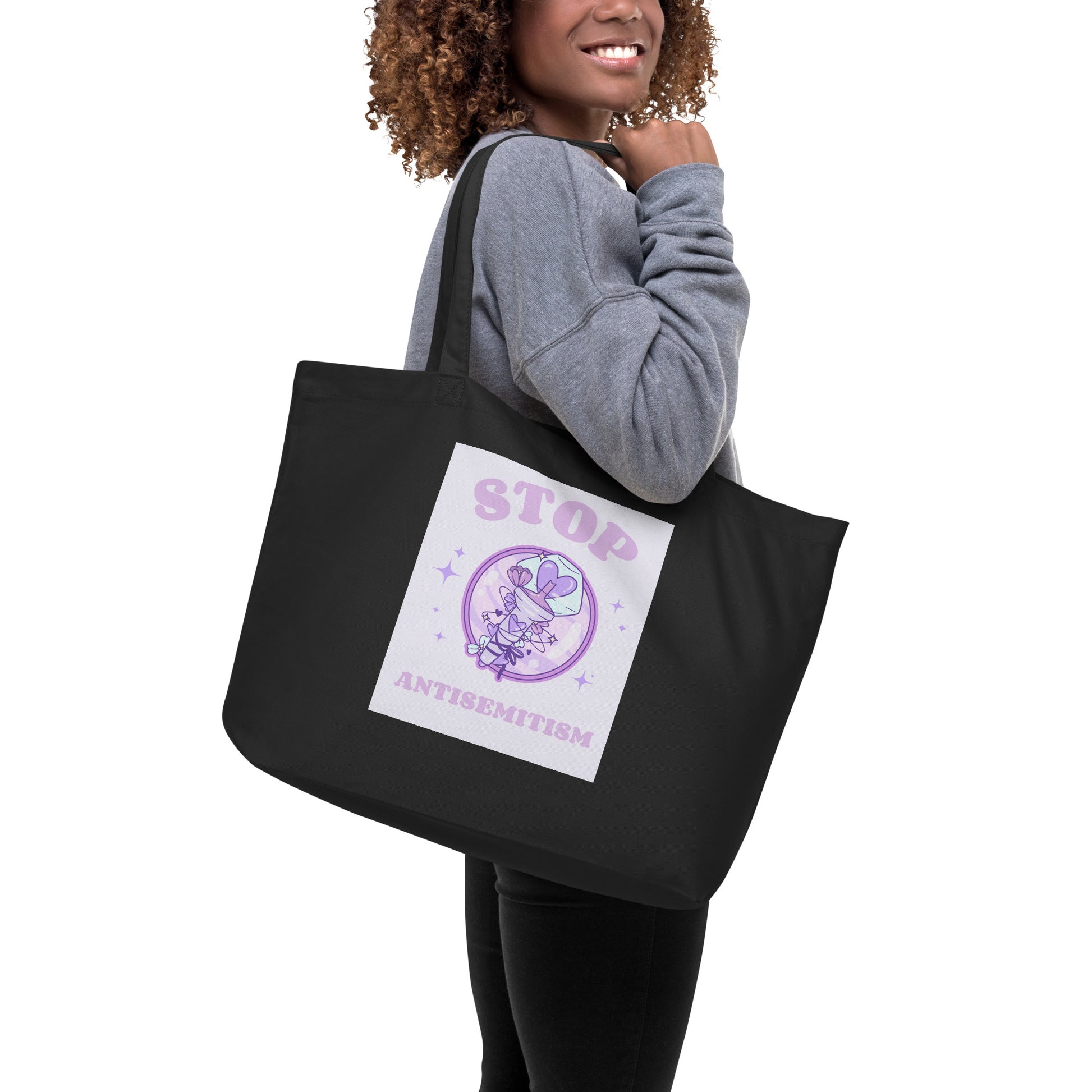 Stop Antisemitism | Purple & Cute Edition | Large Organic Tote Bag Jouparty