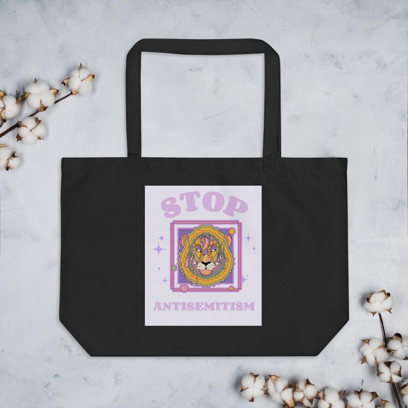 Stop Antisemitism | Purple & Cute Edition | Large Organic Tote Bag