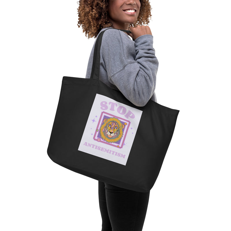 Stop Antisemitism | Purple & Cute Edition | Large Organic Tote Bag