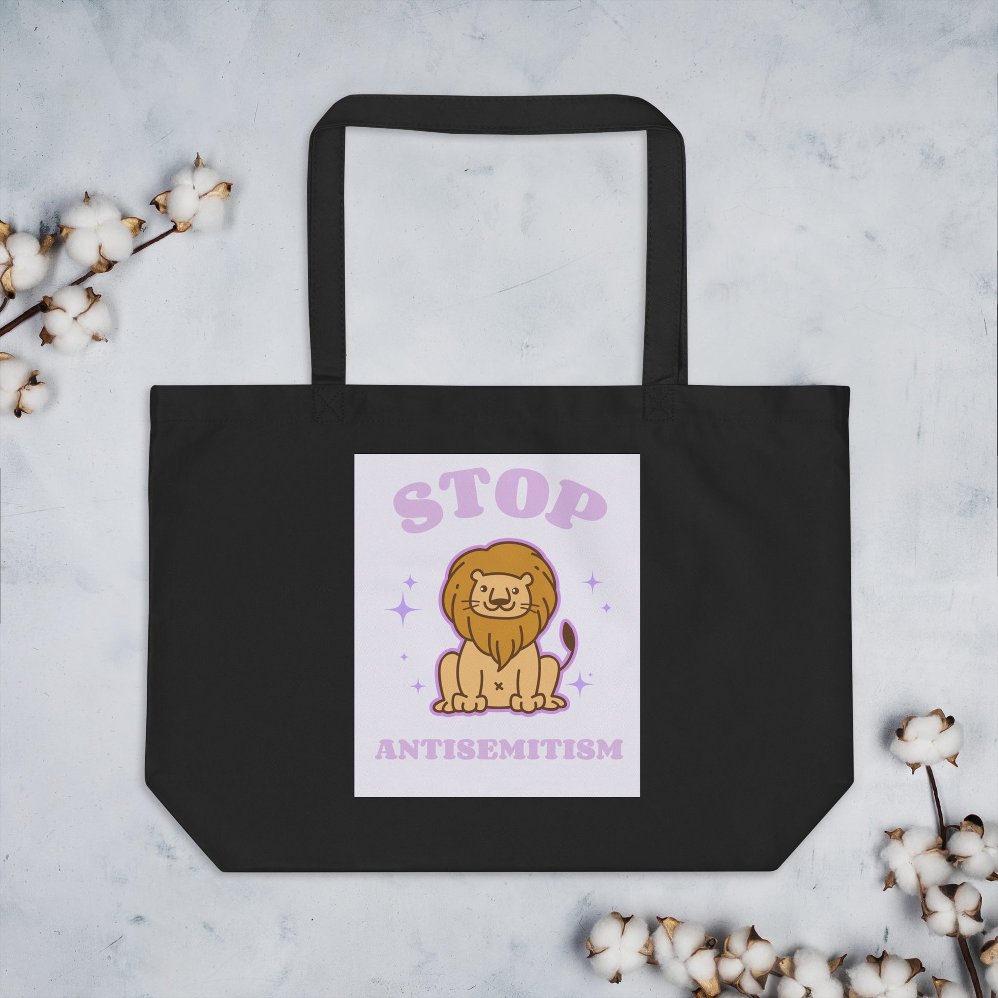 Stop Antisemitism | Purple & Cute Edition | Large Organic Tote Bag Jouparty