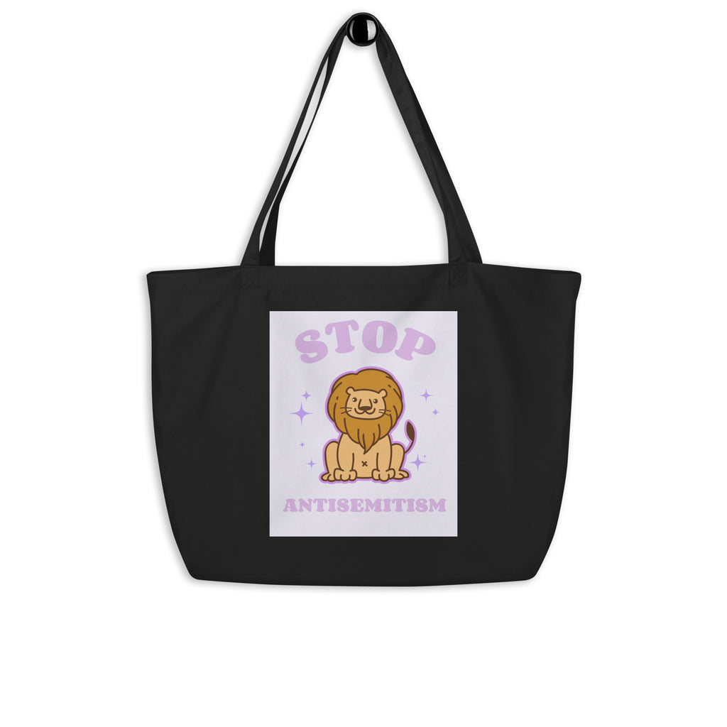 Stop Antisemitism | Purple & Cute Edition | Large Organic Tote Bag Jouparty
