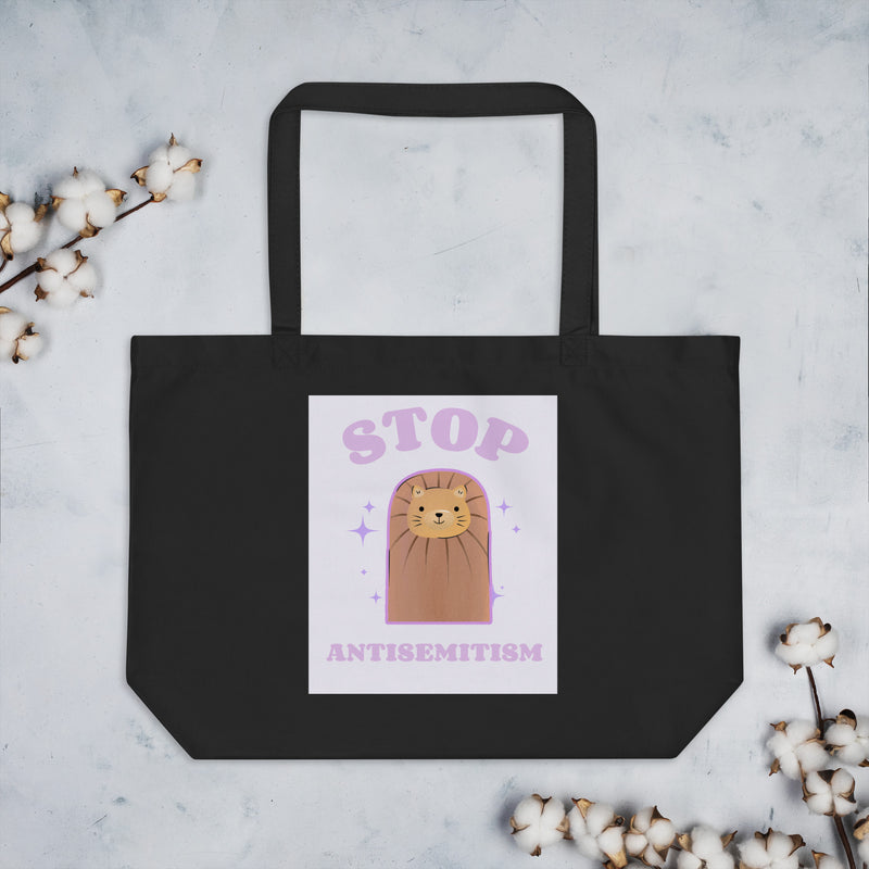 Stop Antisemitism | Purple & Cute Edition | Large Organic Tote Bag