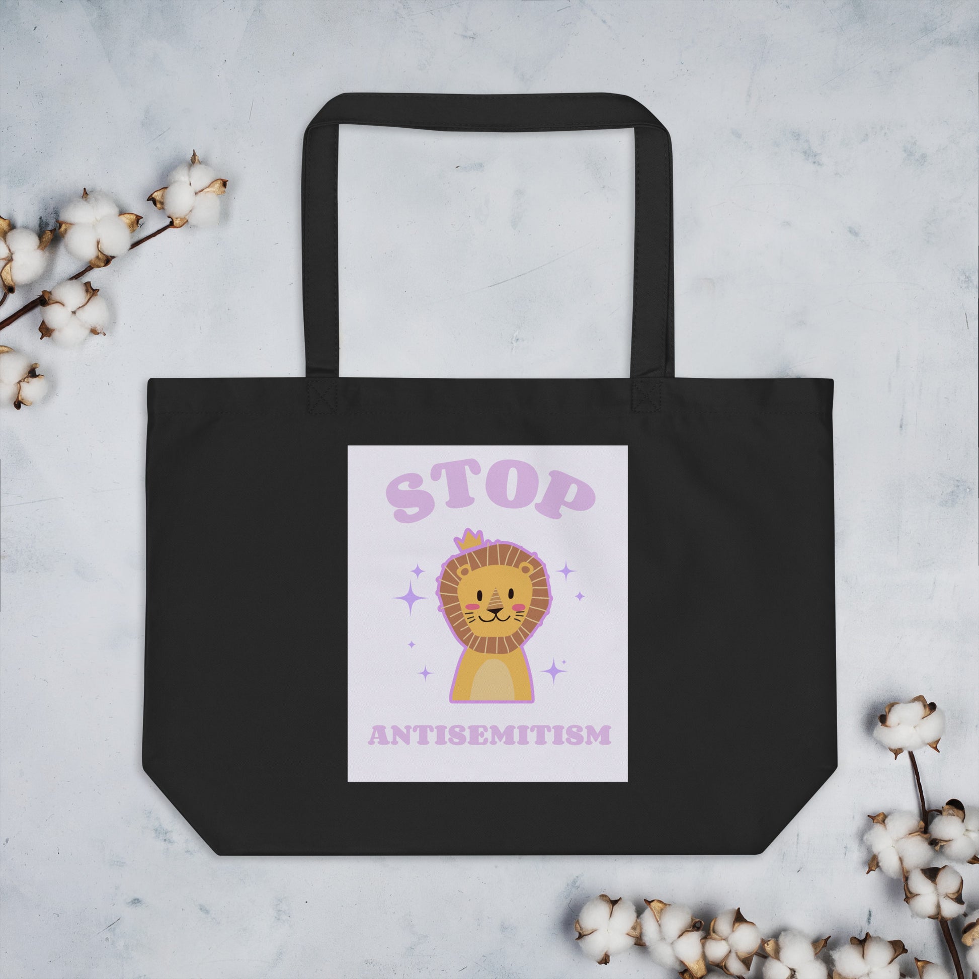 Stop Antisemitism | Purple & Cute Edition | Large Organic Tote Bag Jouparty