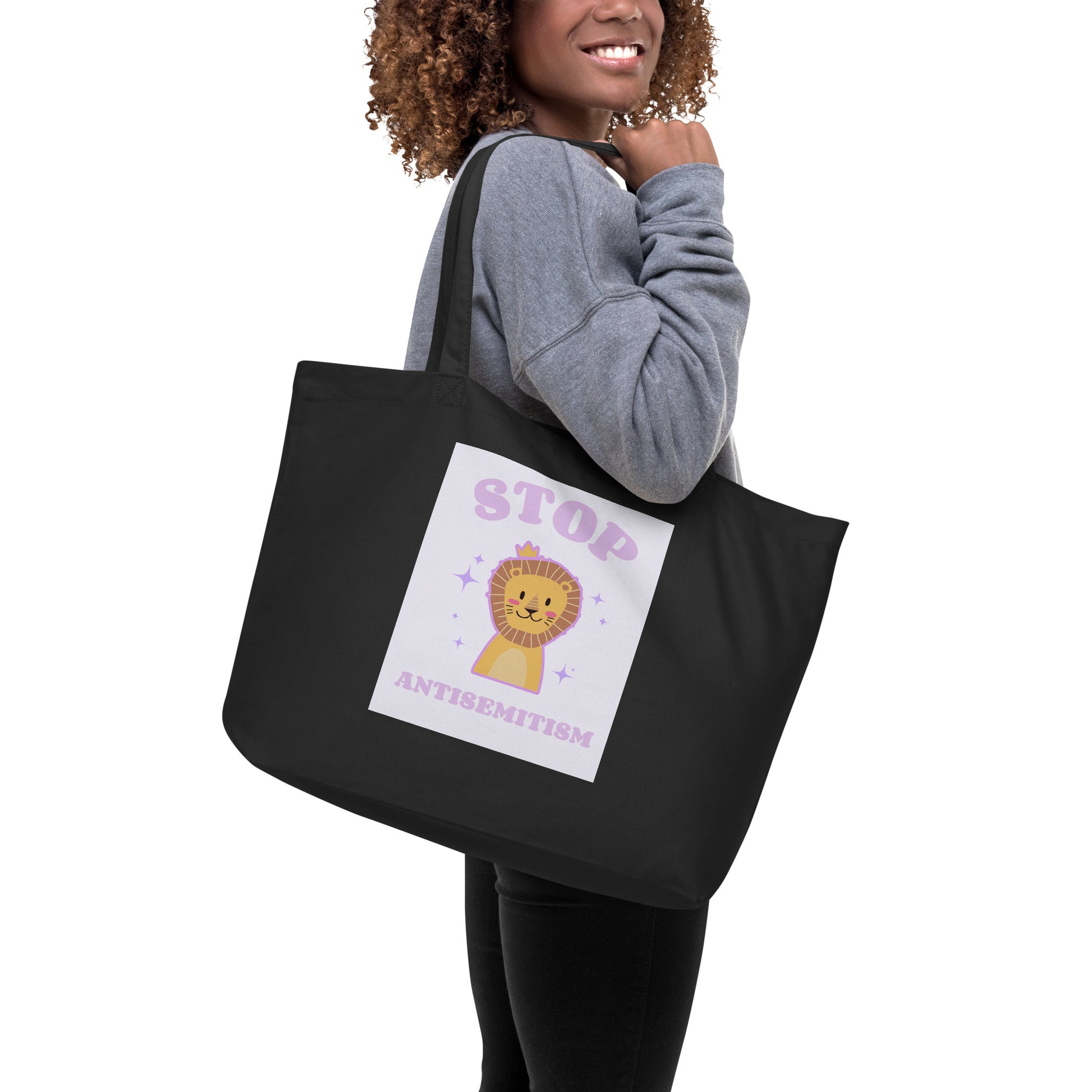 Stop Antisemitism | Purple & Cute Edition | Large Organic Tote Bag Jouparty