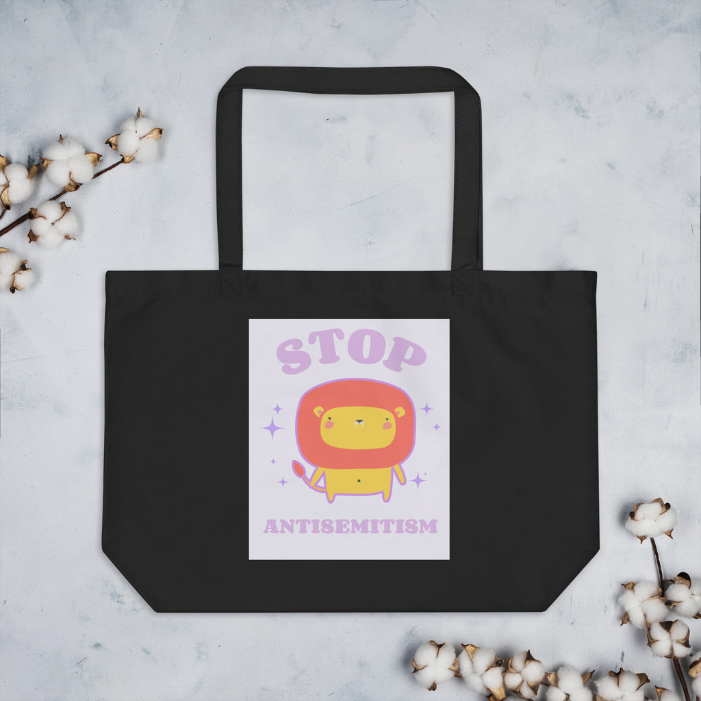 Stop Antisemitism | Purple & Cute Edition | Large Organic Tote Bag Jouparty