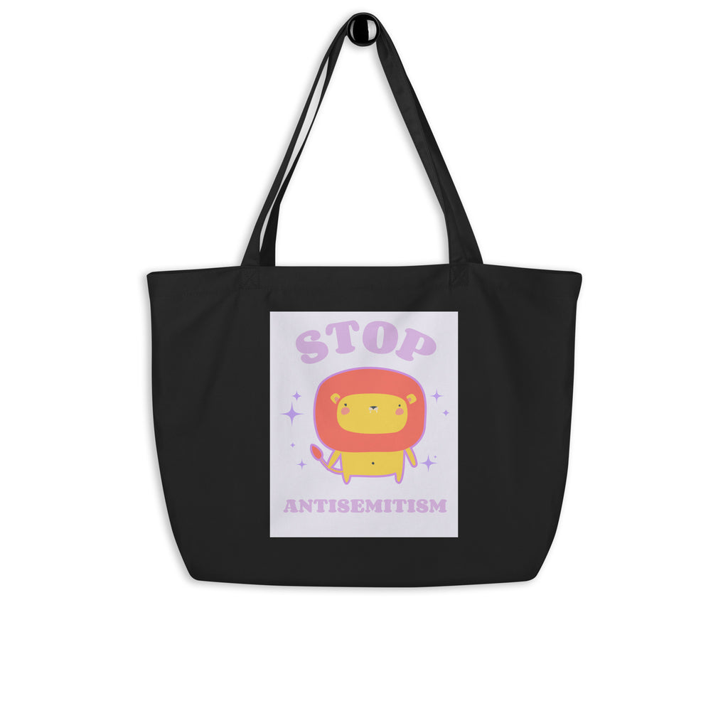 Stop Antisemitism | Purple & Cute Edition | Large Organic Tote Bag Jouparty