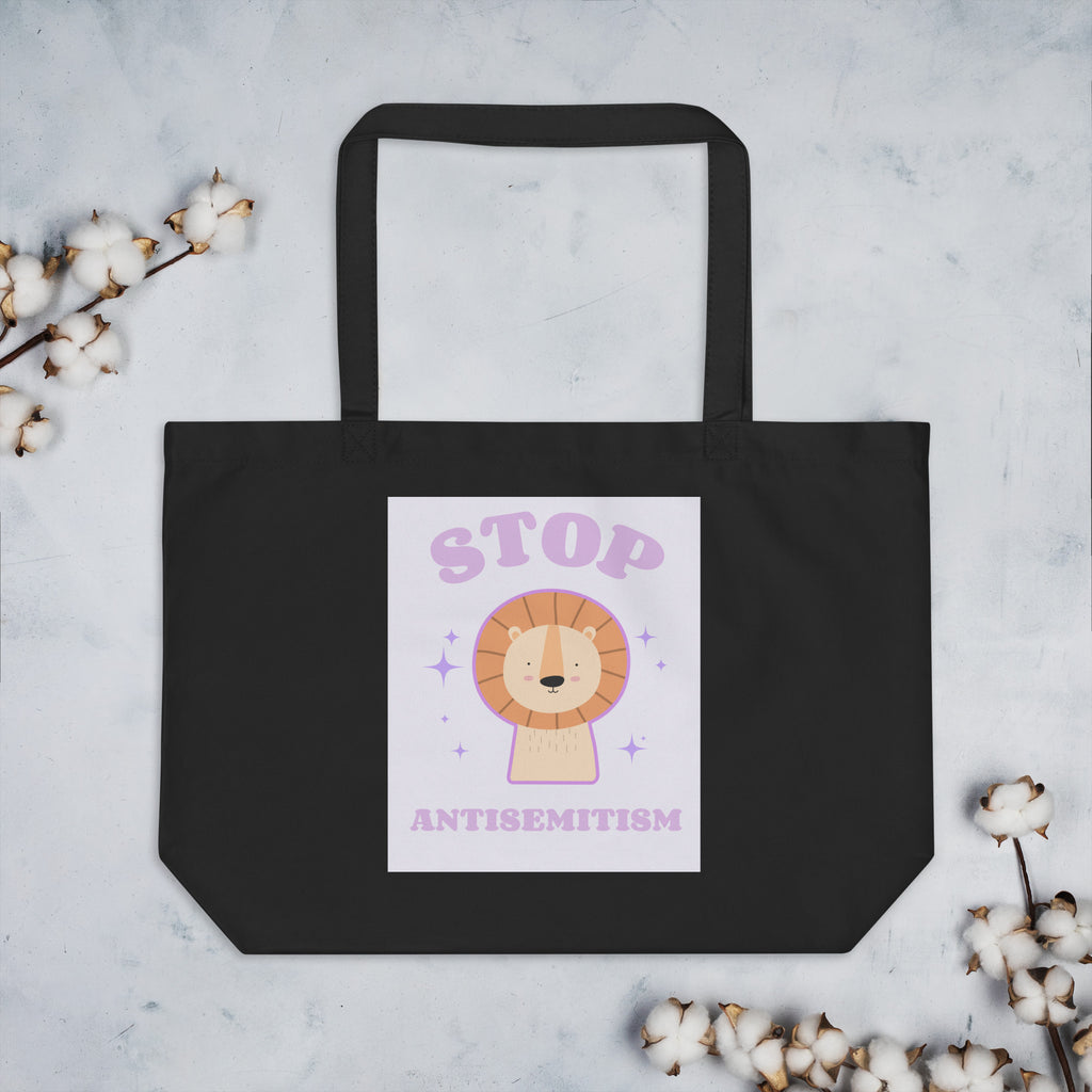 Stop Antisemitism | Purple & Cute Edition | Large Organic Tote Bag Jouparty