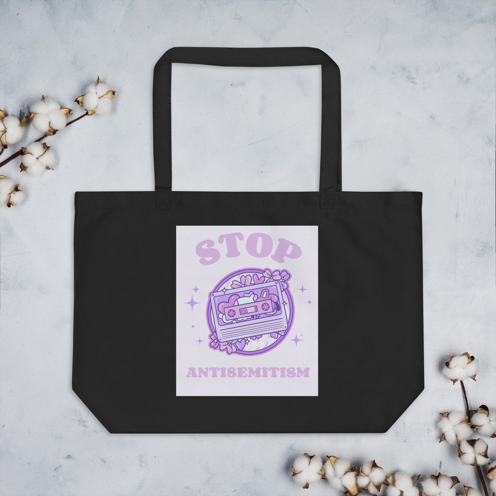 Stop Antisemitism | Purple & Cute Edition | Large Organic Tote Bag Jouparty