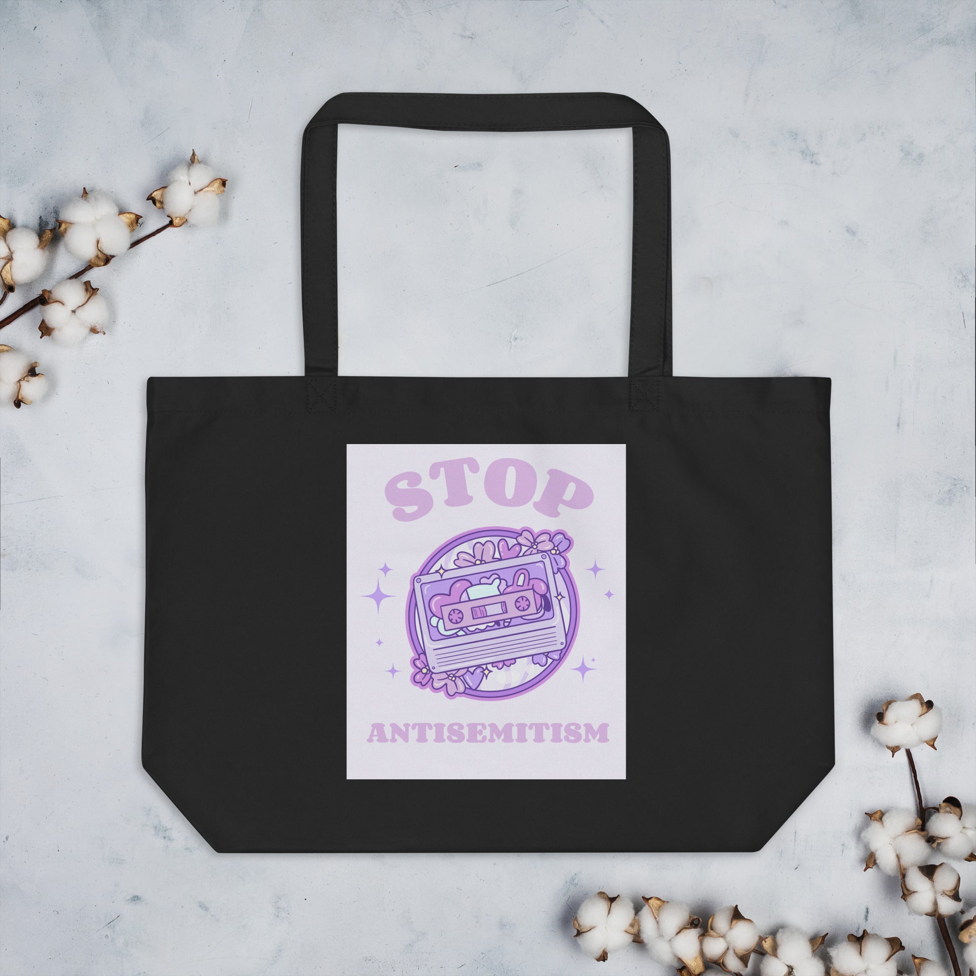 Stop Antisemitism | Purple & Cute Edition | Large Organic Tote Bag Jouparty