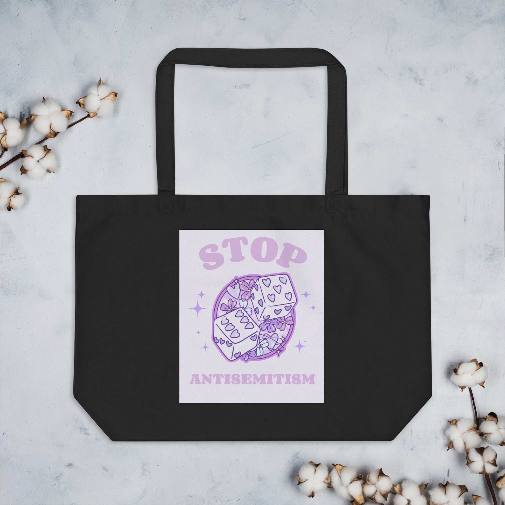 Stop Antisemitism | Purple & Cute Edition | Large Organic Tote Bag Jouparty