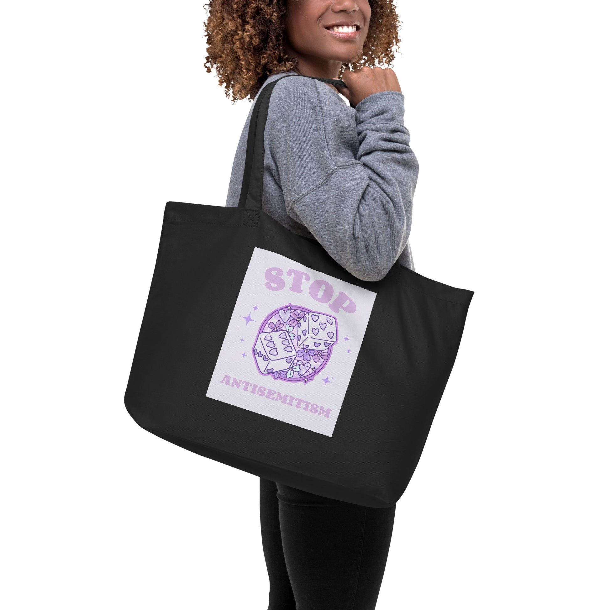 Stop Antisemitism | Purple & Cute Edition | Large Organic Tote Bag Jouparty