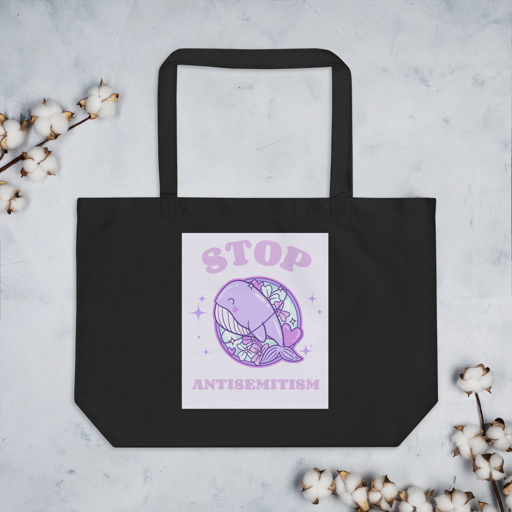 Stop Antisemitism | Purple & Cute Edition | Large Organic Tote Bag Jouparty
