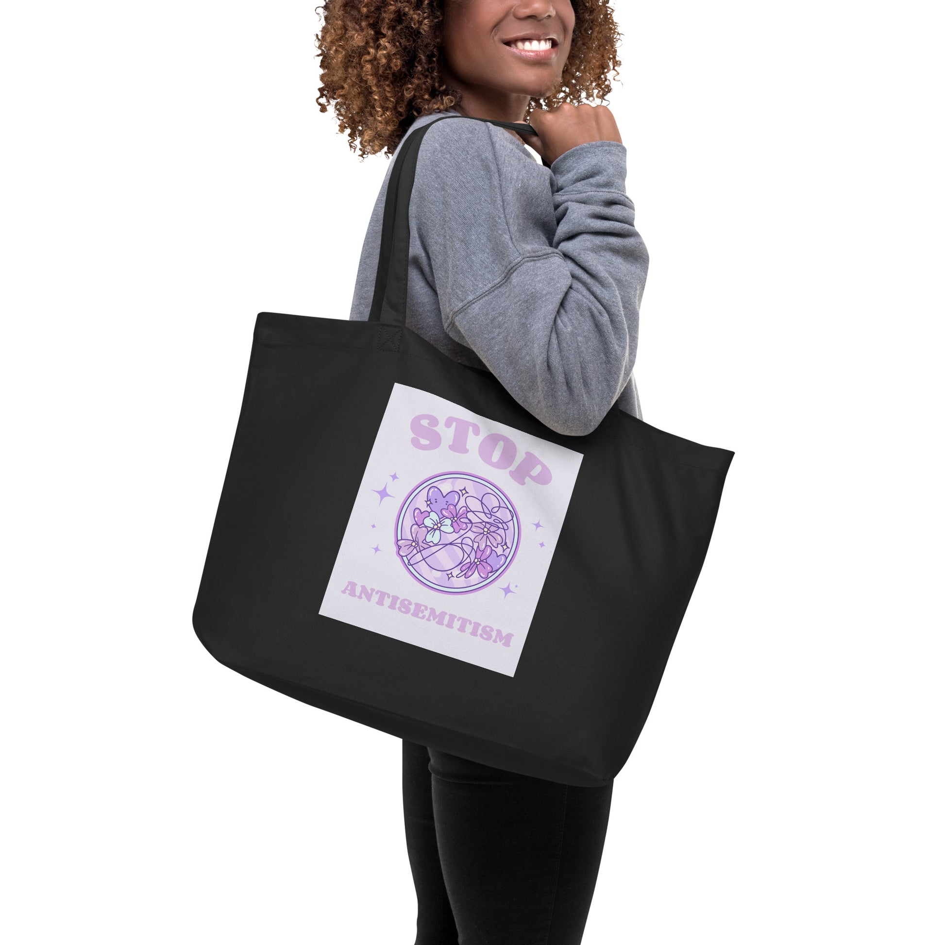 Stop Antisemitism | Purple & Cute Edition | Large Organic Tote Bag Jouparty