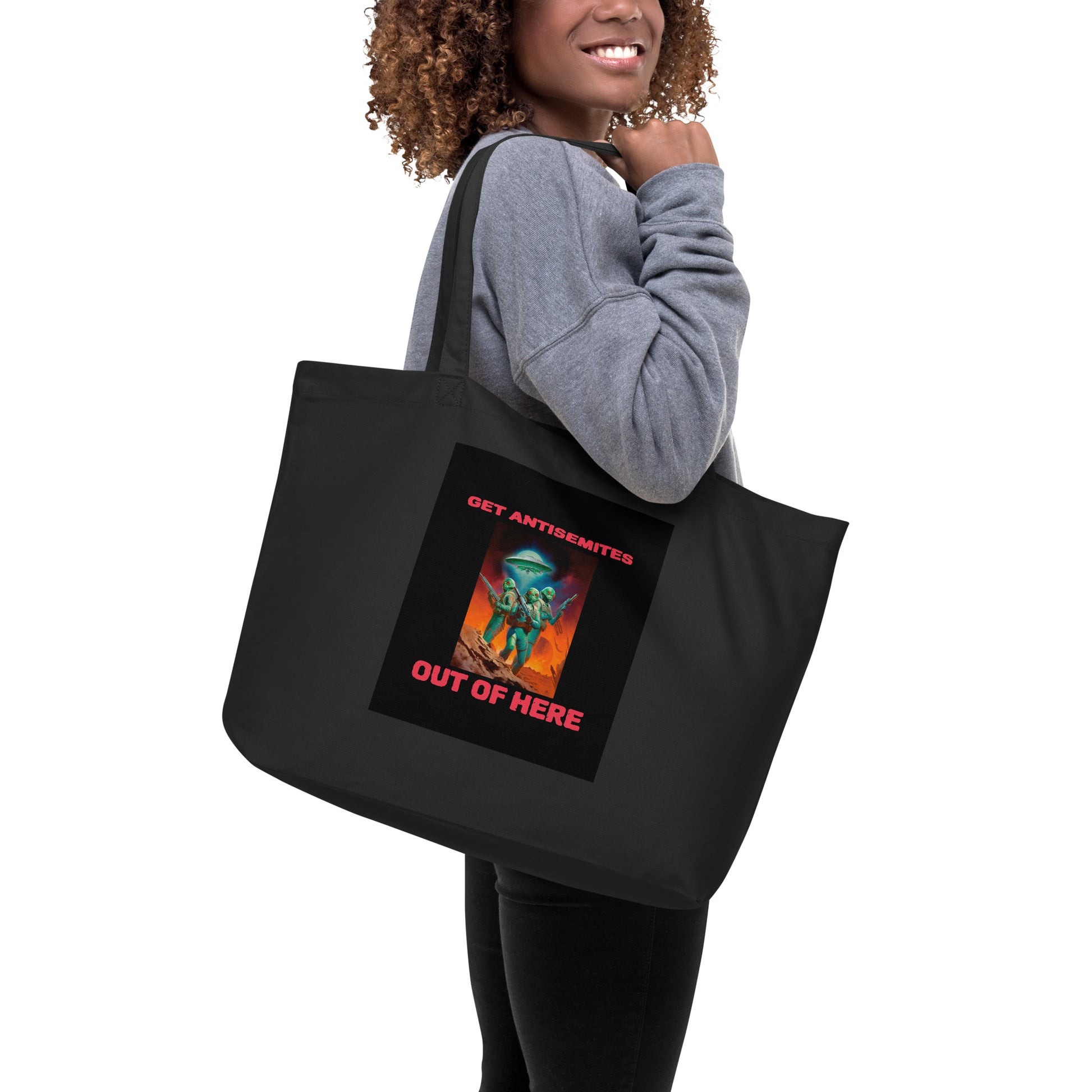 Get Alien Out | Antisemitism | Large Organic Tote Bag Jouparty