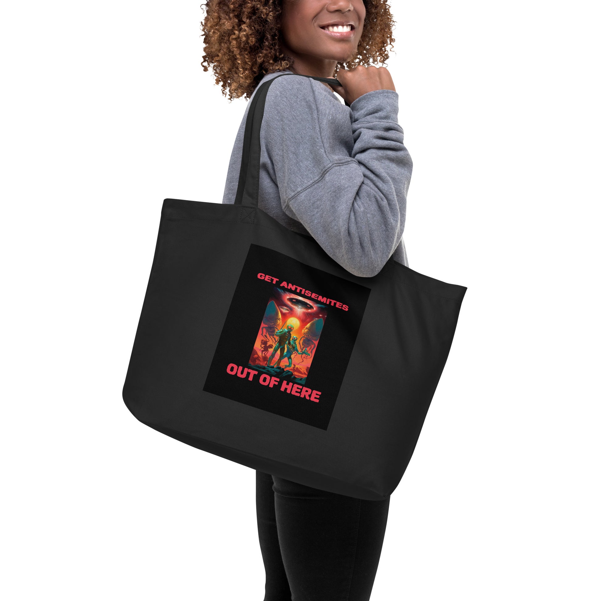 Get Alien Out | Antisemitism | Large Organic Tote Bag Jouparty