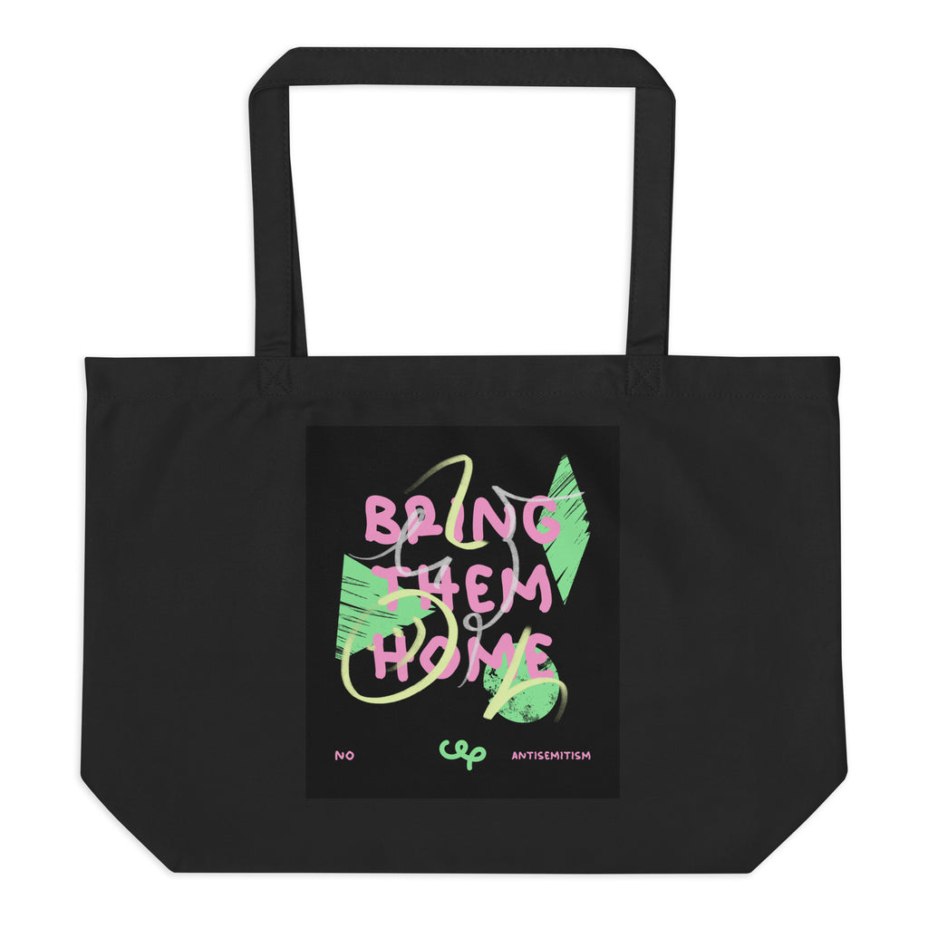 Bring Them Home | Pink-Green Doodle | Large Organic Tote Bag