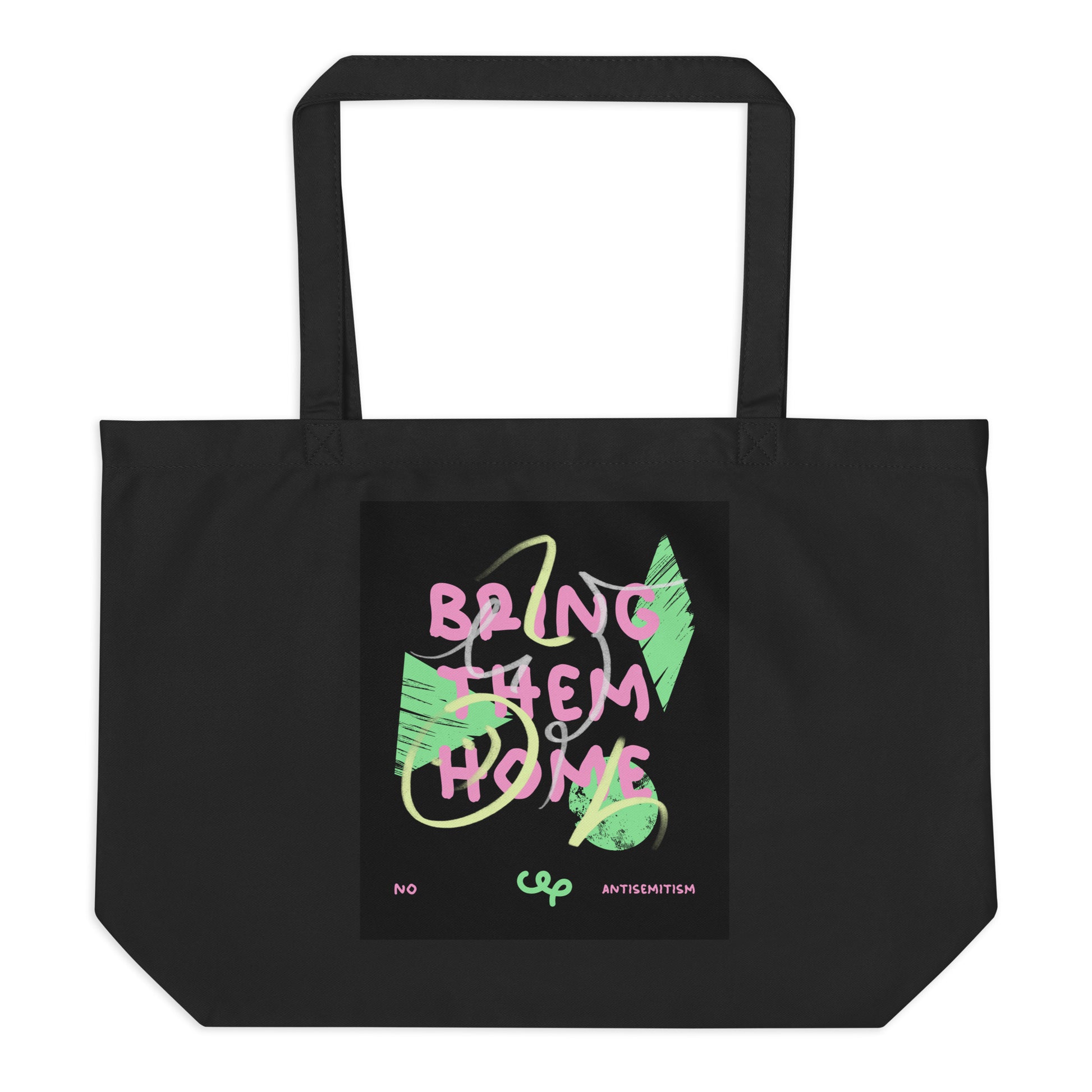 Bring Them Home | Pink-Green Doodle | Large Organic Tote Bag