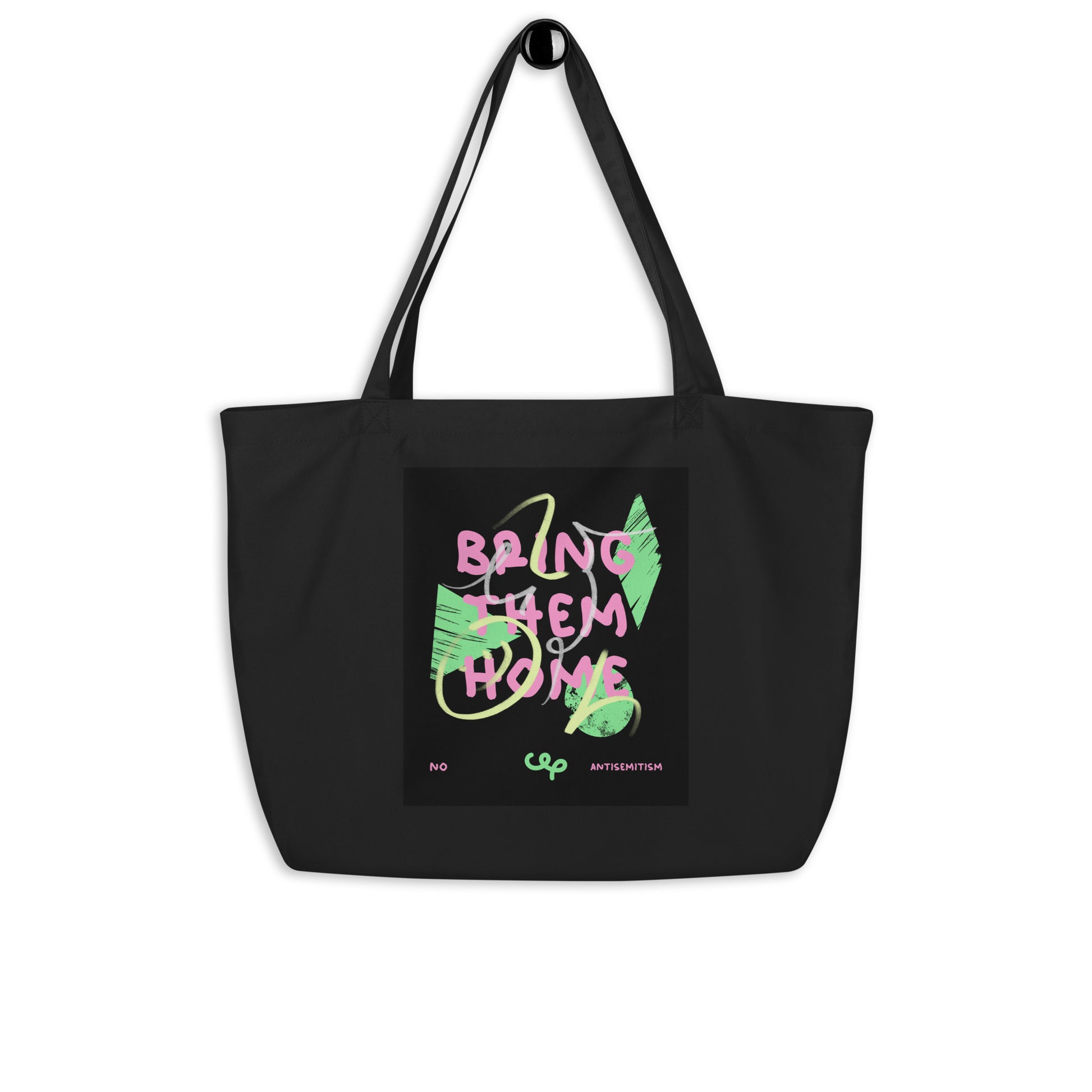 Bring Them Home | Pink-Green Doodle | Large Organic Tote Bag
