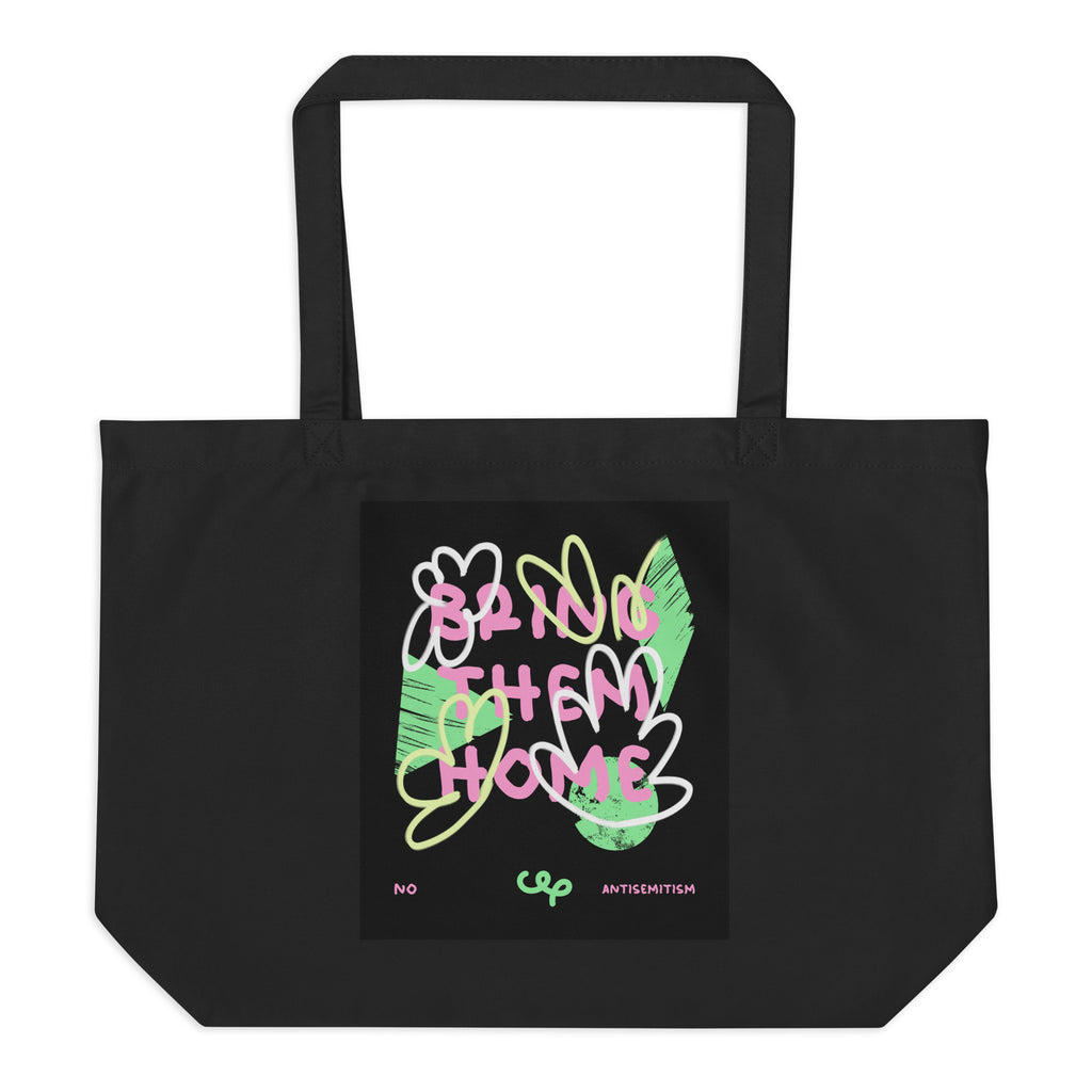 Bring Them Home | Pink-Green Doodle | Large Organic Tote Bag Jouparty