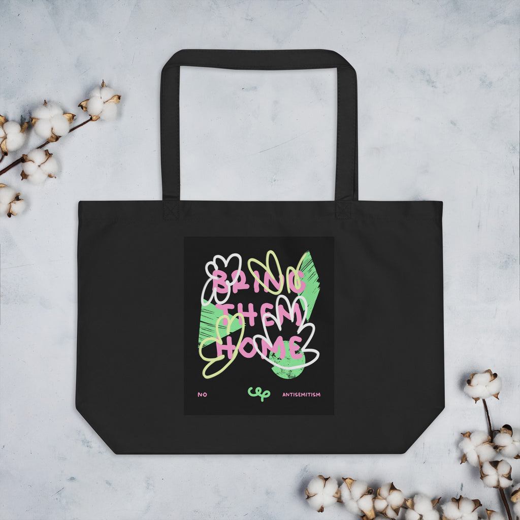 Bring Them Home | Pink-Green Doodle | Large Organic Tote Bag Jouparty
