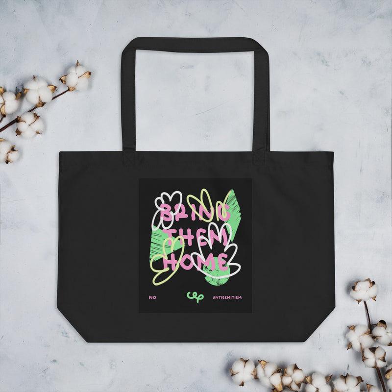 Bring Them Home | Pink-Green Doodle | Large Organic Tote Bag