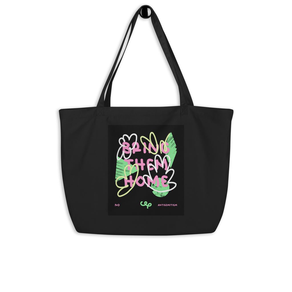 Bring Them Home | Pink-Green Doodle | Large Organic Tote Bag Jouparty
