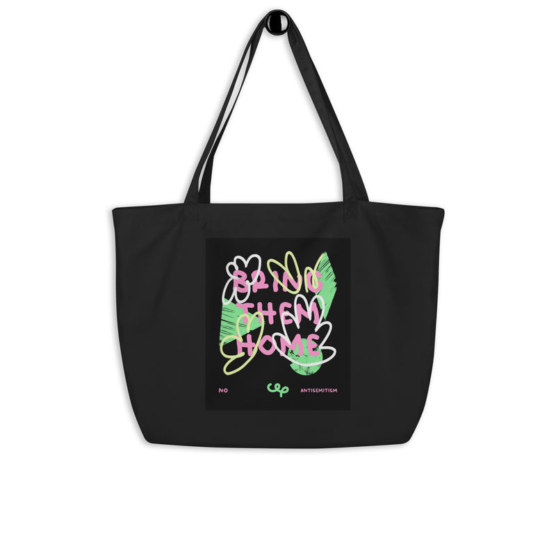 Bring Them Home | Pink-Green Doodle | Large Organic Tote Bag