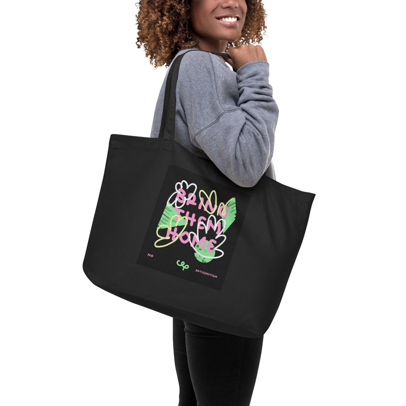 Bring Them Home | Pink-Green Doodle | Large Organic Tote Bag