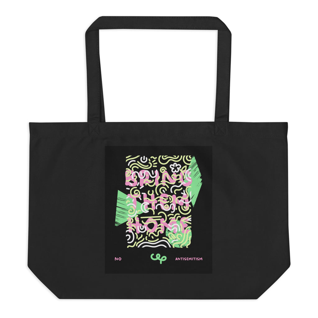 Bring Them Home | Pink-Green Doodle | Large Organic Tote Bag Jouparty