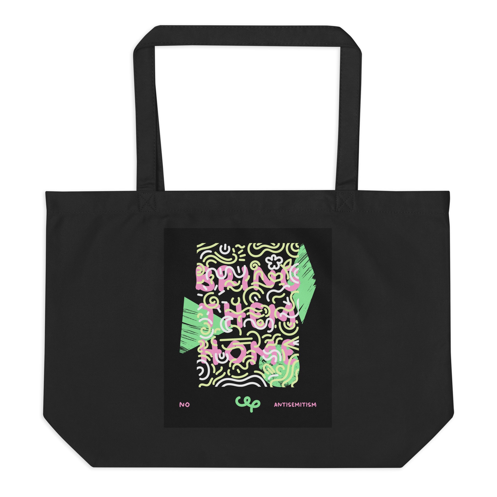 Bring Them Home | Pink-Green Doodle | Large Organic Tote Bag Jouparty