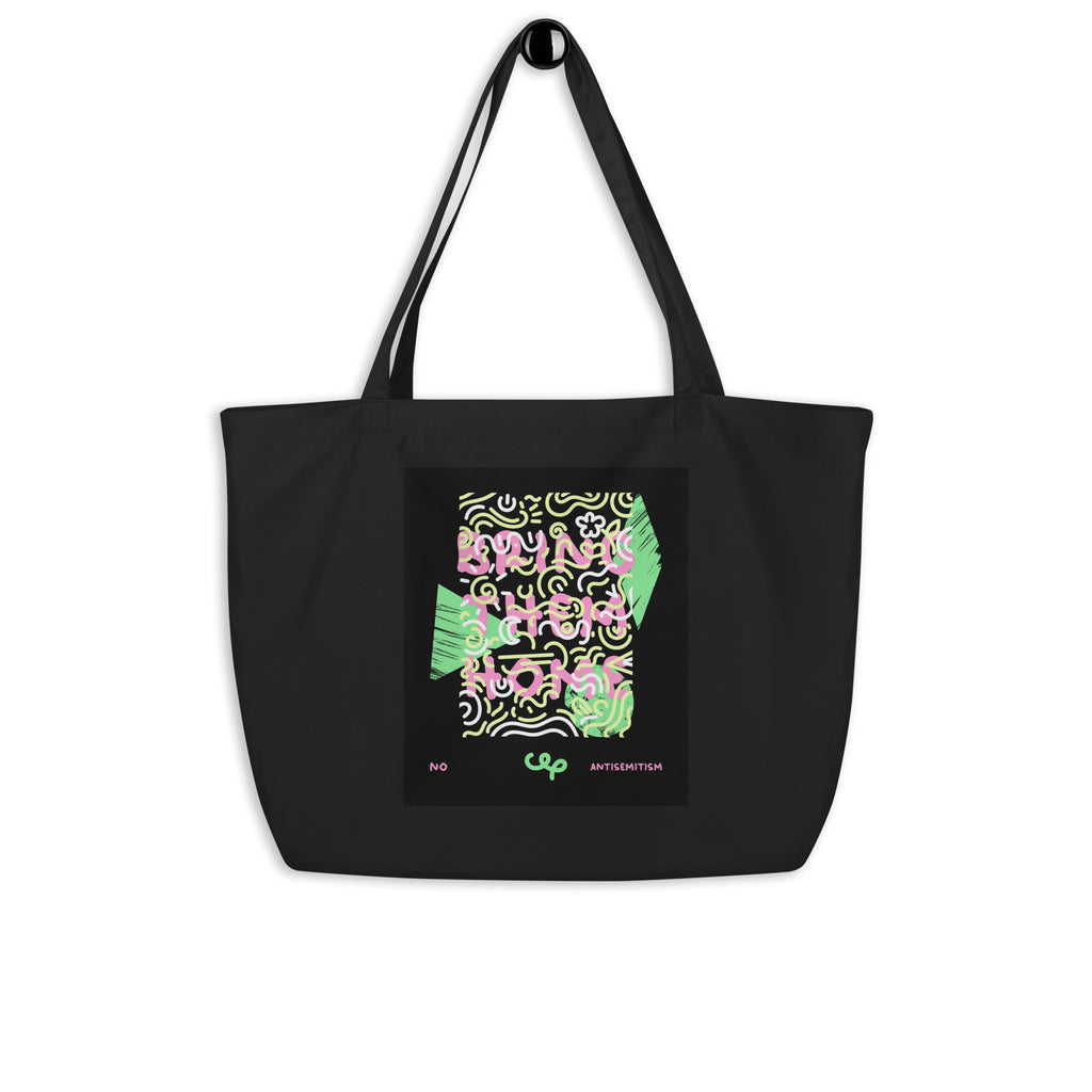 Bring Them Home | Pink-Green Doodle | Large Organic Tote Bag Jouparty