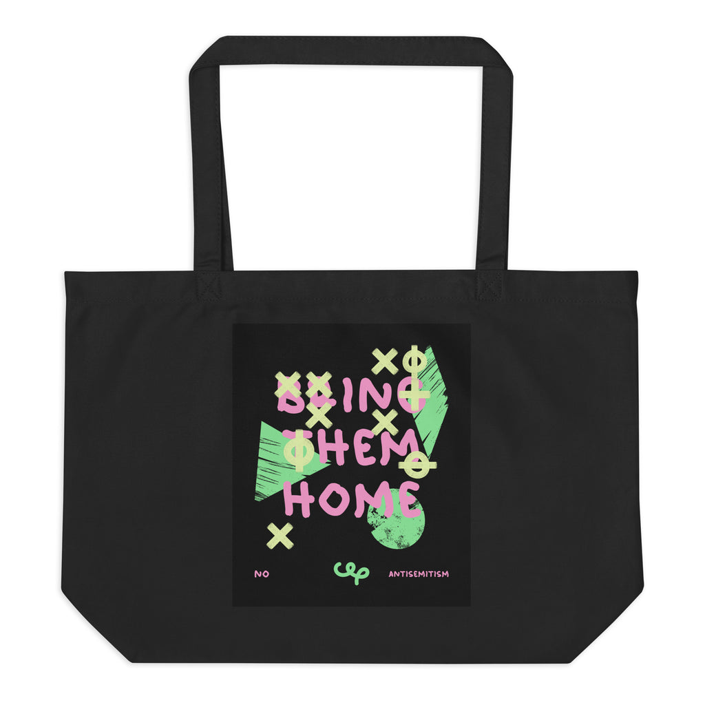 Bring Them Home | Pink-Green Doodle | Large Organic Tote Bag Jouparty