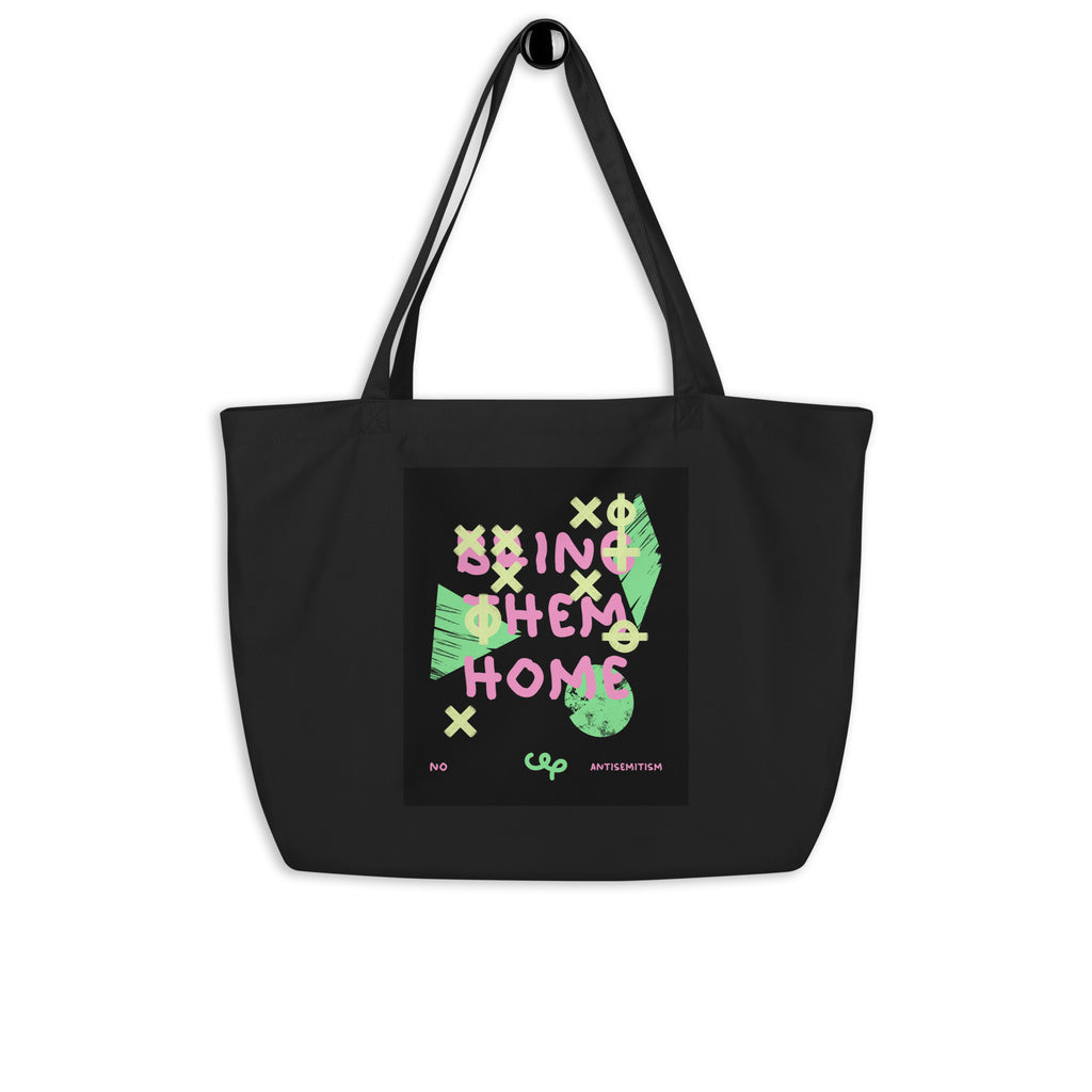 Bring Them Home | Pink-Green Doodle | Large Organic Tote Bag Jouparty