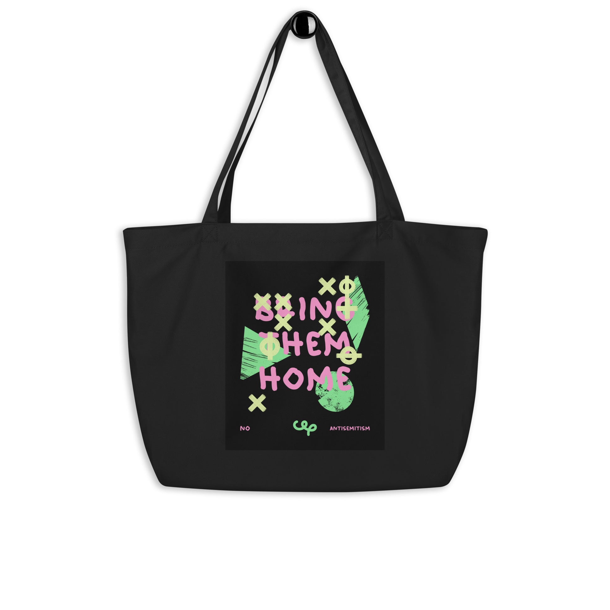 Bring Them Home | Pink-Green Doodle | Large Organic Tote Bag Jouparty