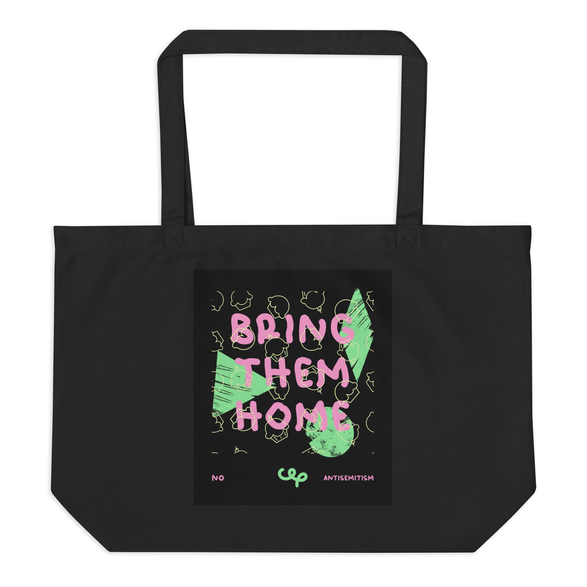 Bring Them Home | Pink-Green Doodle | Large Organic Tote Bag