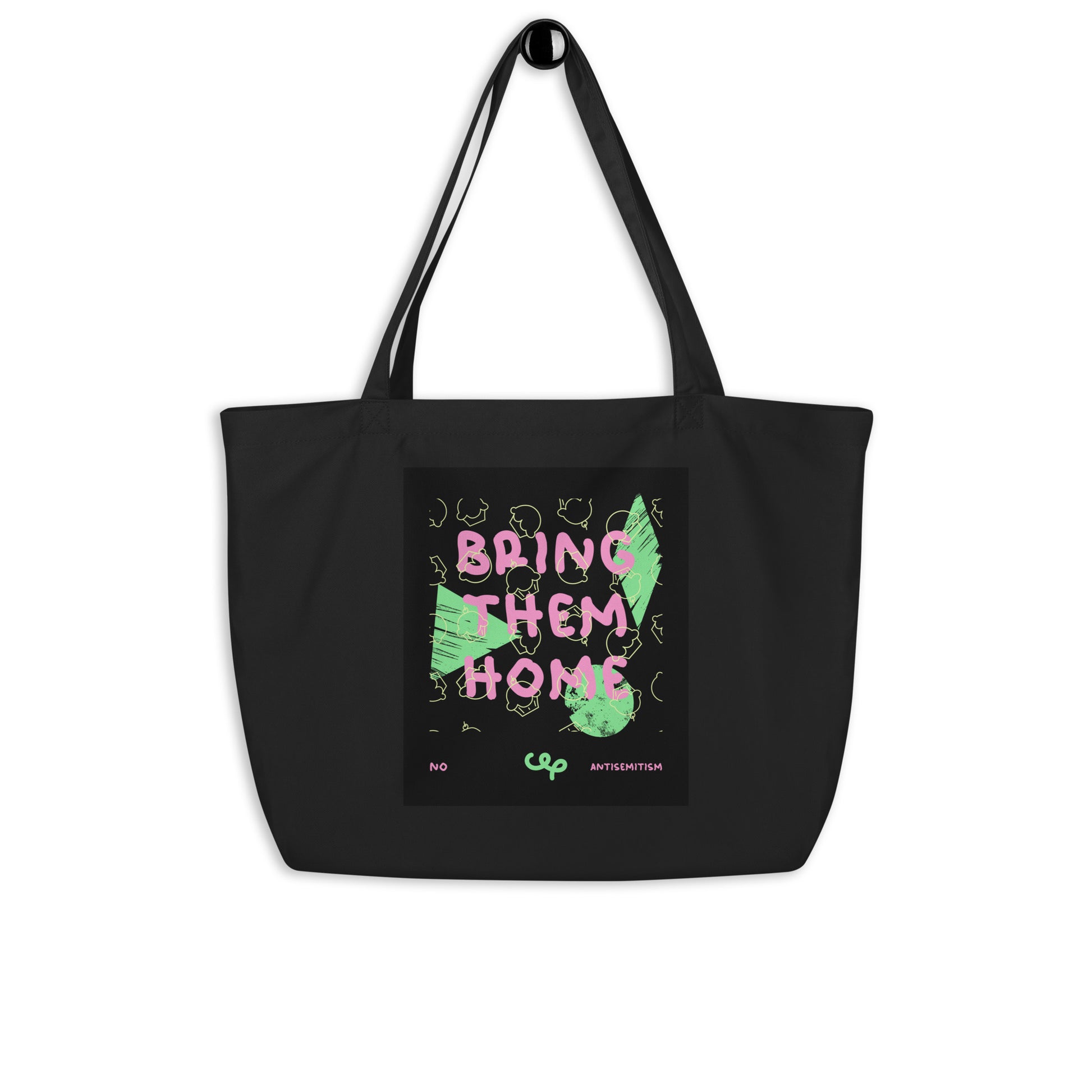 Bring Them Home | Pink-Green Doodle | Large Organic Tote Bag