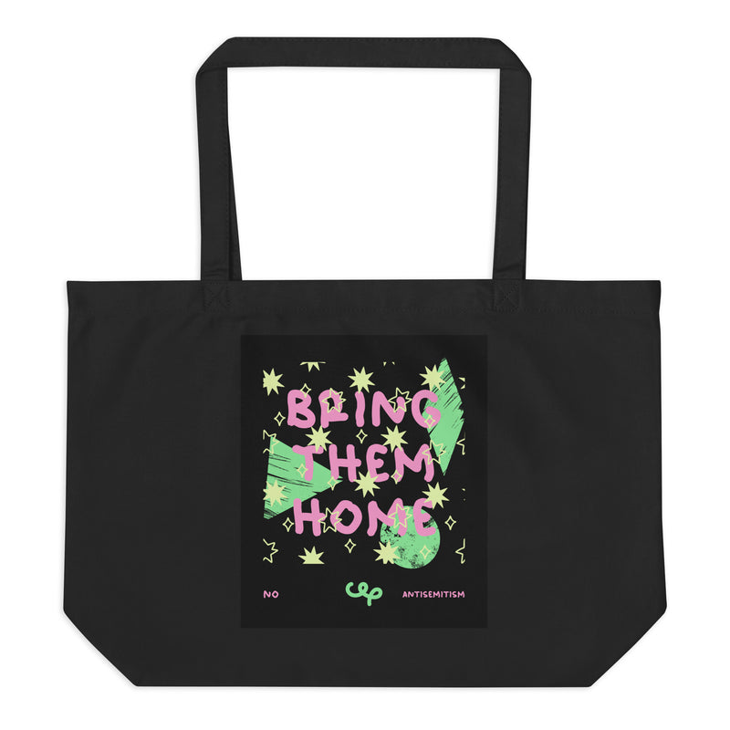 Bring Them Home | Pink-Green Doodle | Large Organic Tote Bag