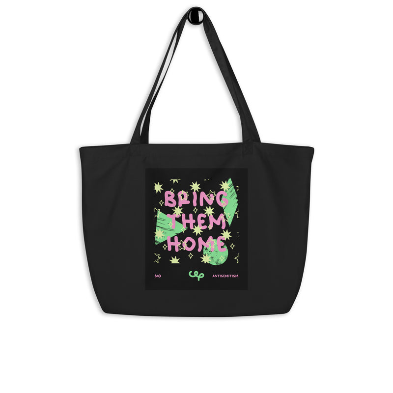 Bring Them Home | Pink-Green Doodle | Large Organic Tote Bag