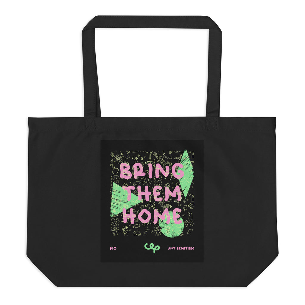 Bring Them Home | Pink-Green Doodle | Large Organic Tote Bag Jouparty