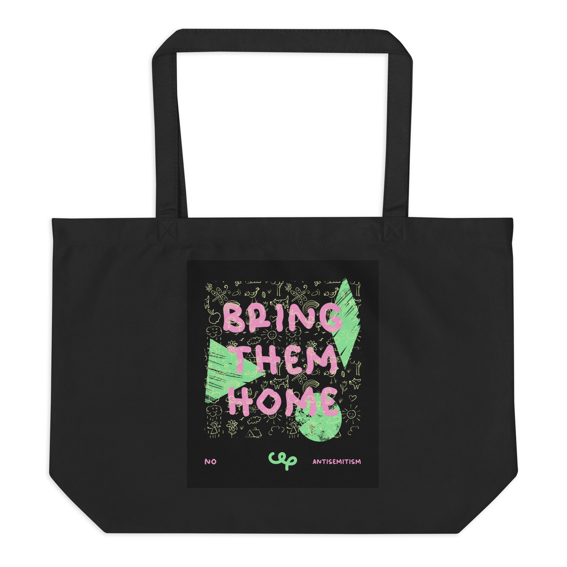 Bring Them Home | Pink-Green Doodle | Large Organic Tote Bag Jouparty