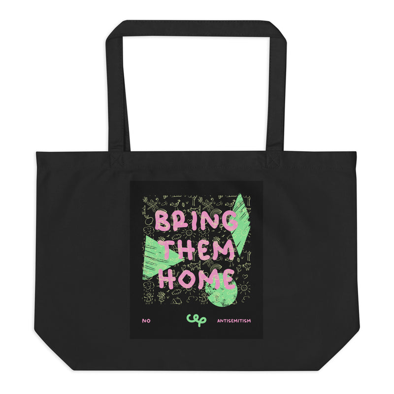 Bring Them Home | Pink-Green Doodle | Large Organic Tote Bag