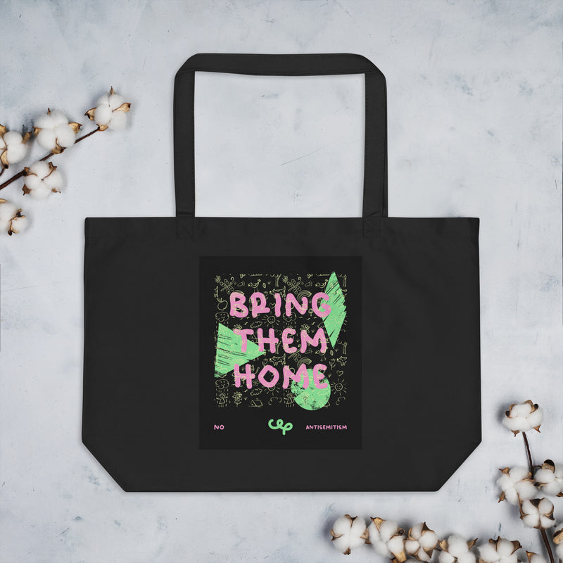 Bring Them Home | Pink-Green Doodle | Large Organic Tote Bag