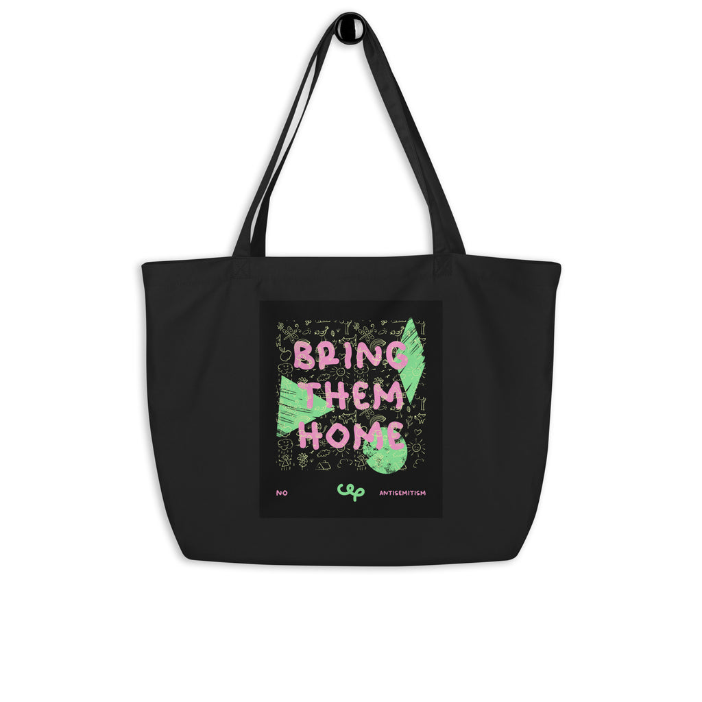 Bring Them Home | Pink-Green Doodle | Large Organic Tote Bag Jouparty