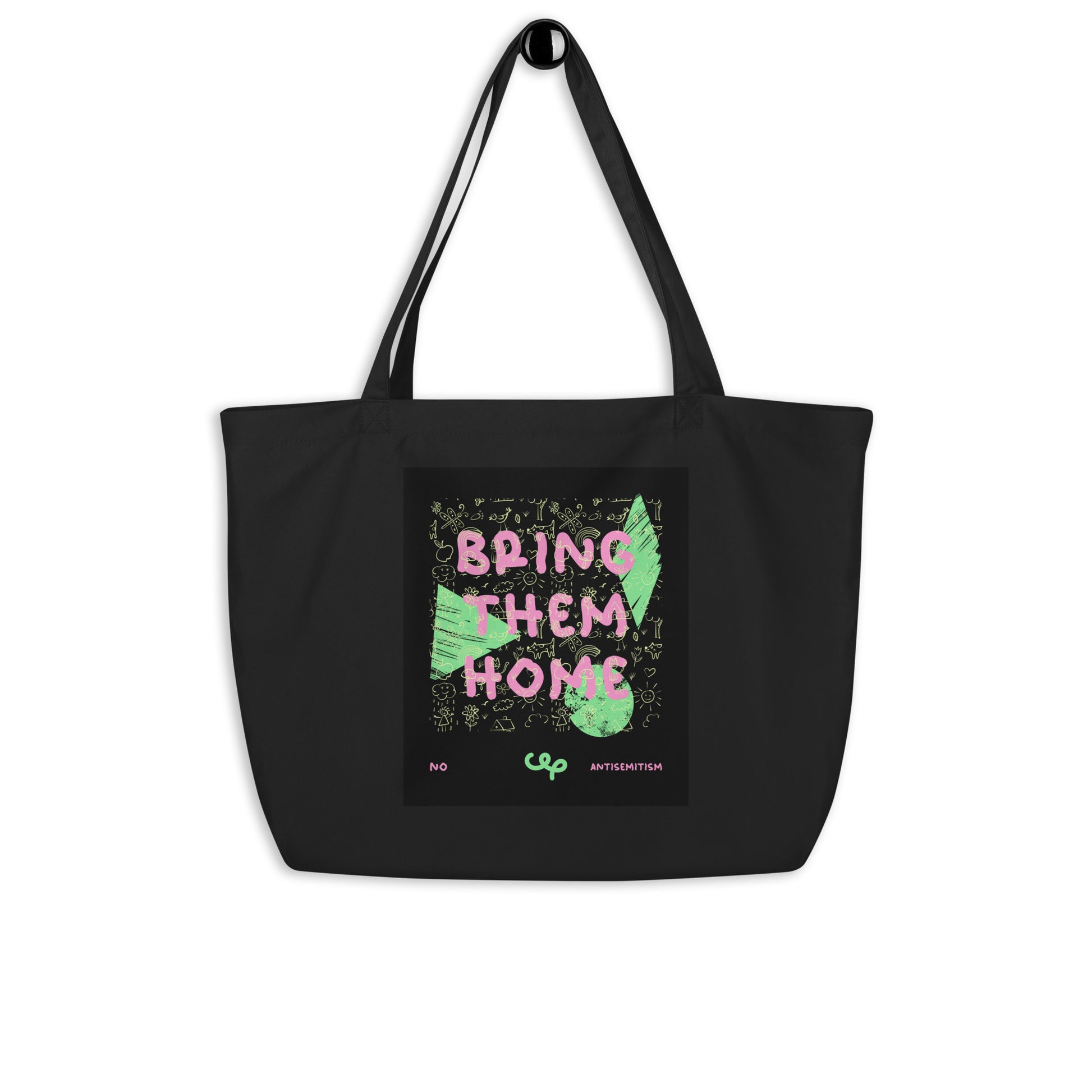 Bring Them Home | Pink-Green Doodle | Large Organic Tote Bag Jouparty