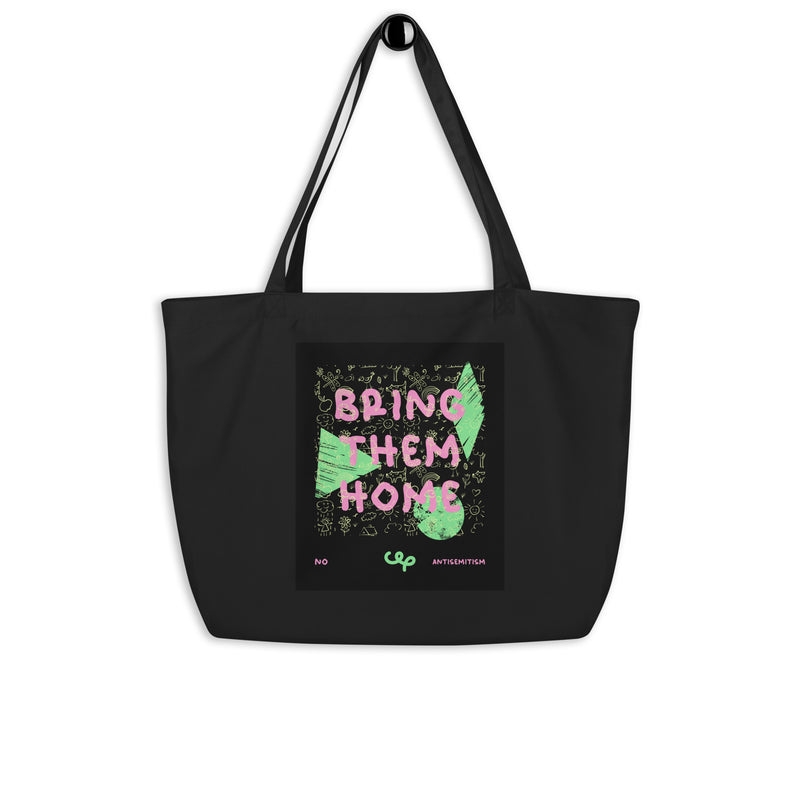 Bring Them Home | Pink-Green Doodle | Large Organic Tote Bag